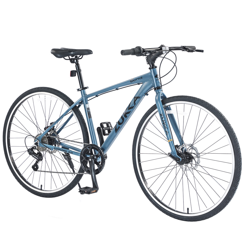 Shimano 7 Speed Hybrid Bike Aluminum Alloy Frame Double Disc Brakes 700C Road Bike For men women's City Bicycle