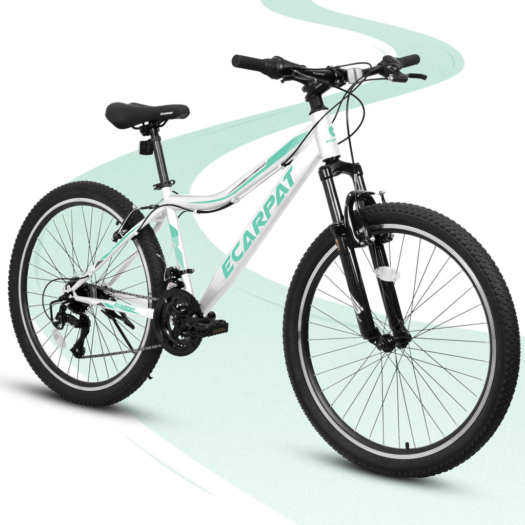 A24208  24 Inch Mountain Bike for Teens Students ,21 Speed Front Suspension Fork V Brakes Twist Shifter Ideal for Commuting School
